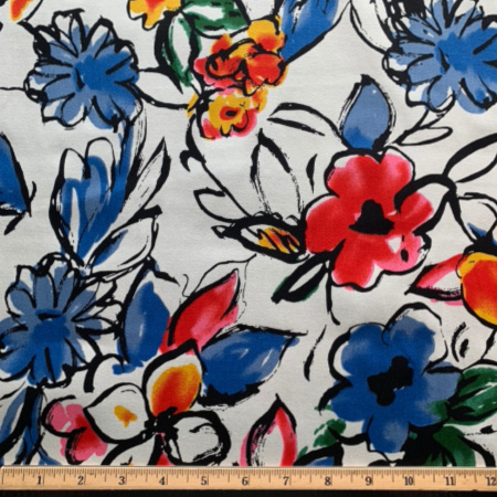 Cotton Sateen Stretch Bloom, Bright Floral TÉLIO - Screech Owl Fabrics